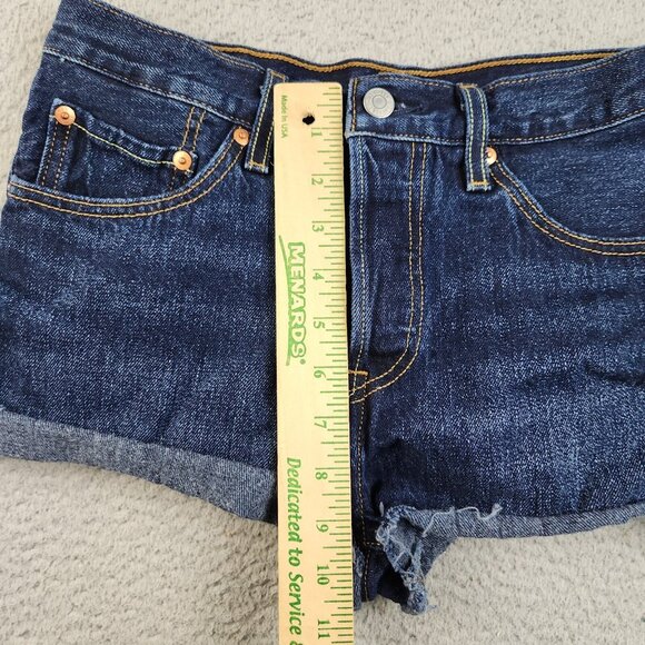 Levi's Shorts Womens 27 Blue Jeans 501 Dark Denim Cut Off High Waist Button Fly - Picture 7 of 11